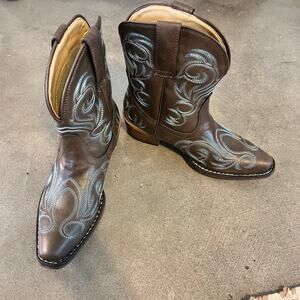 Roper Brown leather teal blue western cowboy ankle boots womens 6 NEW country